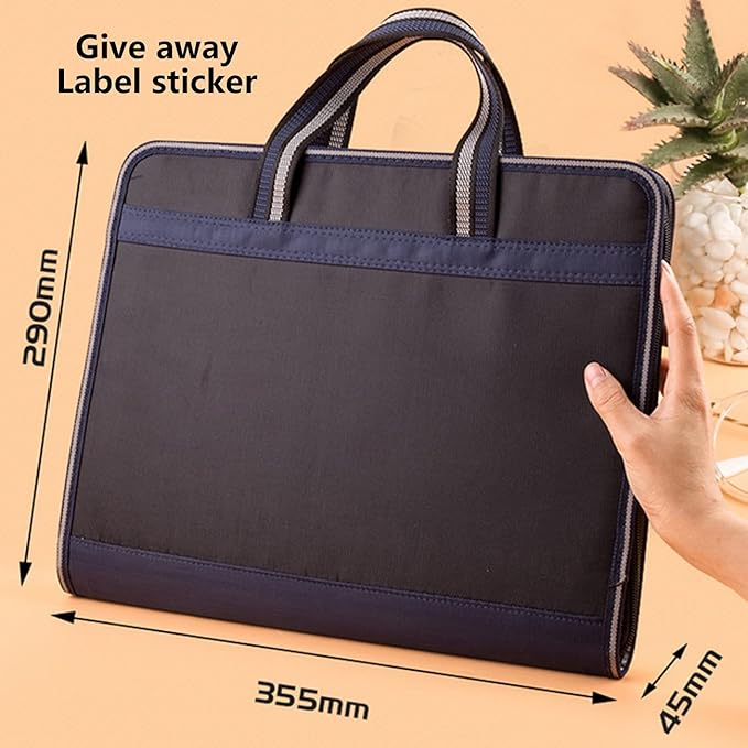Canvas Expanding Files Organizer, Waterproof Accordion File Organizer with Color Labels, A4 Size,13 Pockets File Folders with Handle, Business Document Bag Briefcase Waterproof Fabric(Black)
