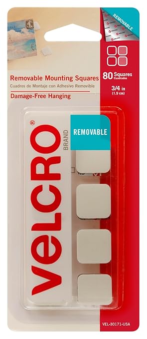 VELCRO Brand Removable Mounting Squares, 3/4 Inch, White, Pack of 80