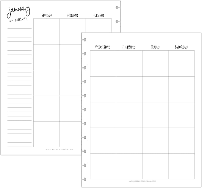 BetterNote Monthly Undated Calendar Refill for Disc Notebooks, Fits Levenger Circa, Happy Planner, Staples Arc, TUL, InkWell Press, IWP, MAMBI (11-Disc, 8.5"x11", Whimsy)