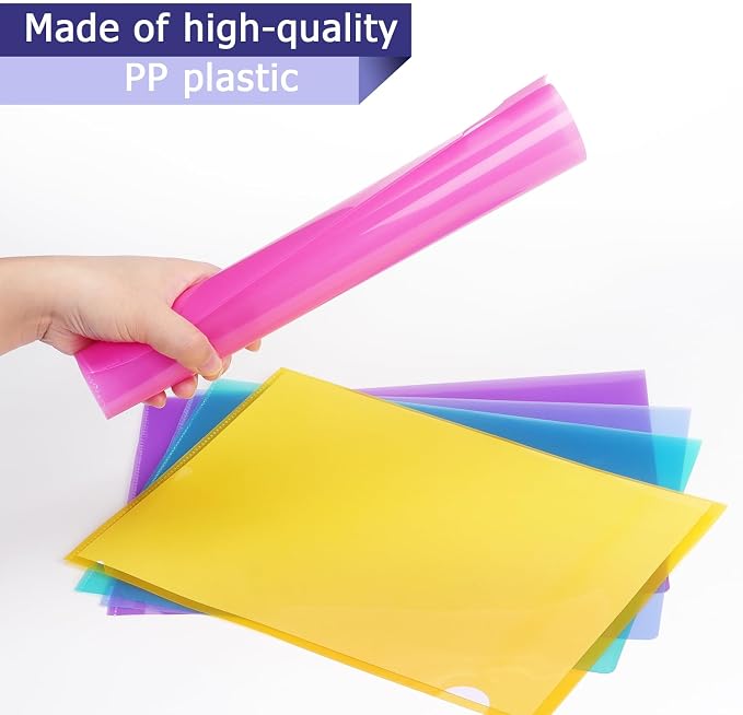 Tamaki 16 Pack Clear Plastic Folders Sleeves, Plastic Sleeves for Documents Transparent Paper Poly Jacket Sleeves Folders, 8 Assorted Colors