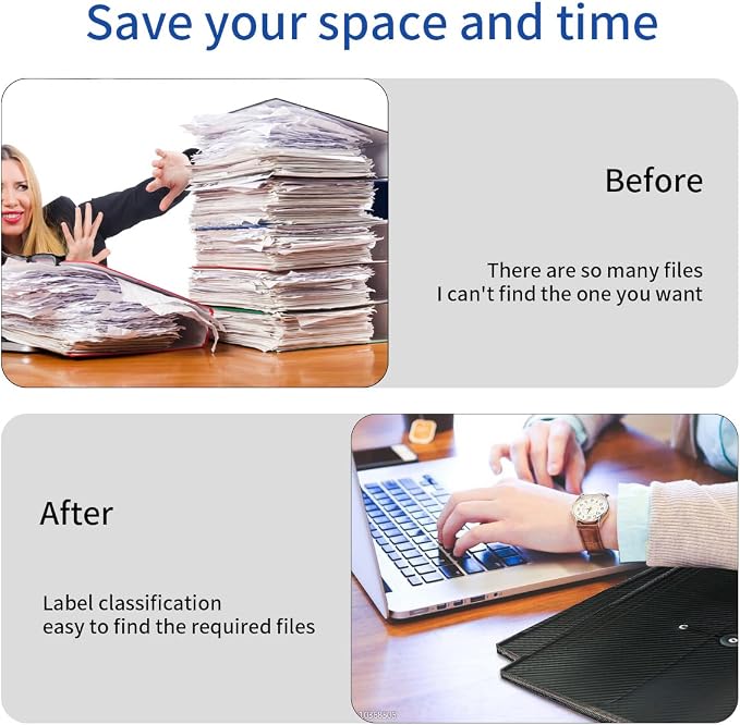 Expandable File Folders, Expanding Receipt Organizer, Accordion Folder File Folders, Important Document Organizer, Accordion Folder for Office/School/Home (Black Cover)