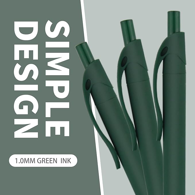 Deegtran 50 Pack No Bleed Green Click Pens, Wholesale Retractable Medium Point Smooth Ink Pens, 1.0MM