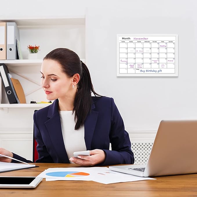 Umtiit Monthly Calendar Dry Erase Whiteboard 10.6 x 14.5 inch(27 x 37 cm), White Wood Frame, Magnetic Surface Whiteboard for Planning/Schedule/School Timetable/Memo (WH-2737C,US)