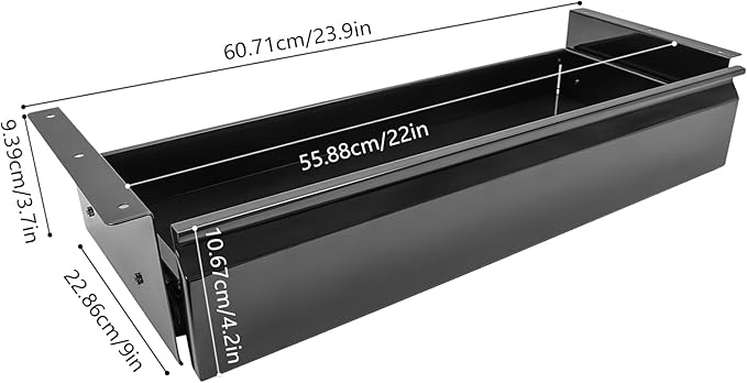 22 Inches Under Desk Mounted Sliding Pull-out Drawer Storage Drawer for Sit Stand Workstation Office Desk(Applicable Table Thickness: 0.79in) Black