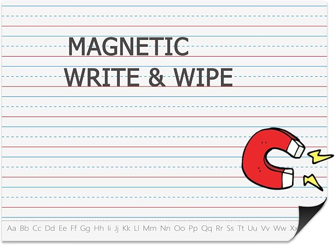 Large Magnetic Dry Erase Lined Paper, Handwriting Paper for Whiteboard, Reusable Lined Dry-Erase Sheets for Classroom, Strong Magnetic for Easy Use on Whiteboards & Metal Surfaces 17″×23″