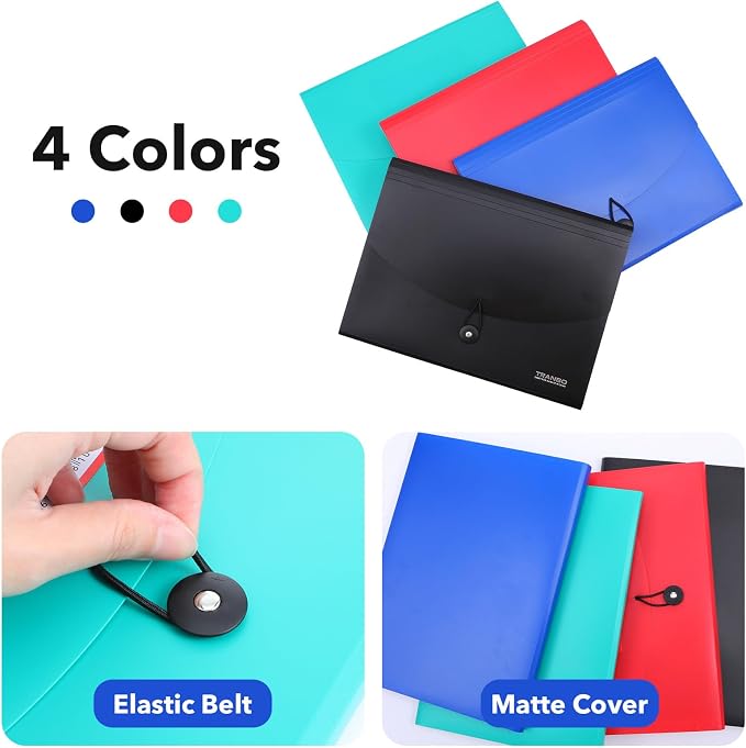 4 Pack 7 Pockets Accordion File Organizer, Letter Size/A4 Expanding File Folder with Index Tabs, Expandable Plastic Document Organizer for Business Travel School Office Home