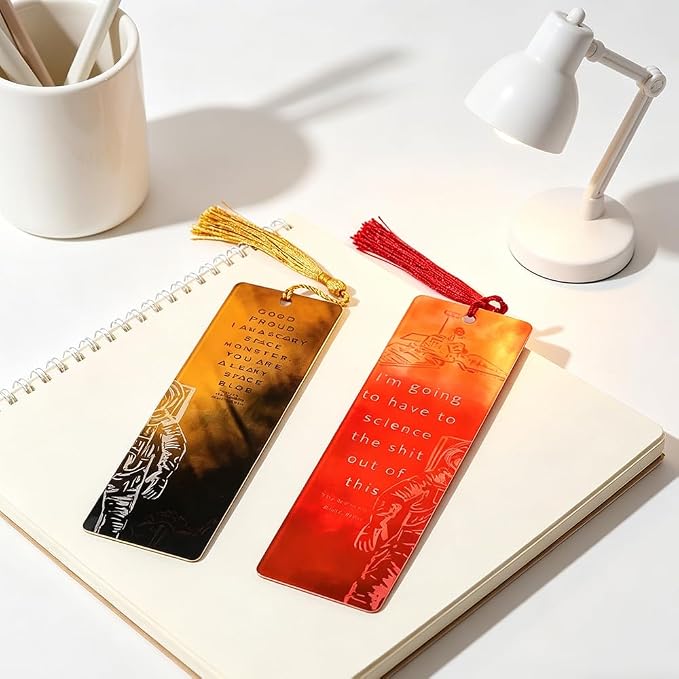 Project Hail Mary Inspired Bookmarks - 2PCS Acrylic Page Markers with Tassels, Grace & Rocky Jazz Hands Fan Art Book Accessories for Sci-Fi Novel Fans & Readers (2PCS Project)