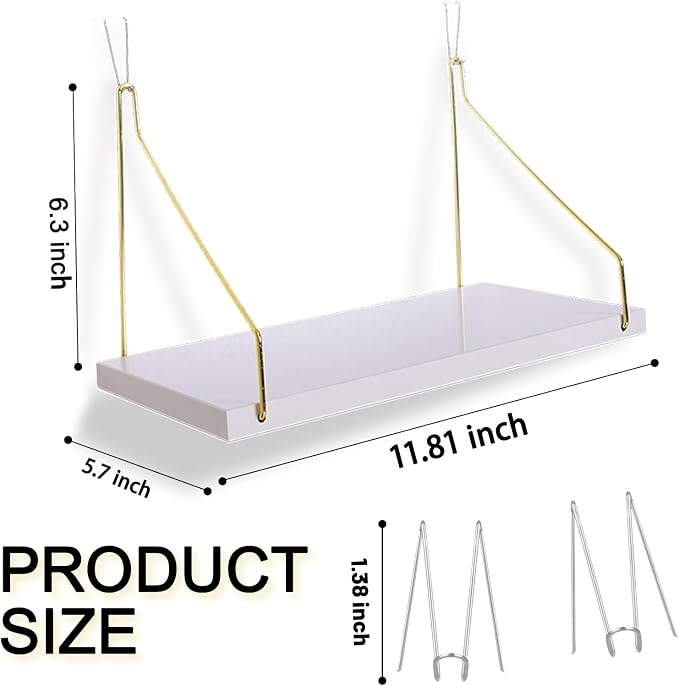3-Pack Cubicle Shelf For Fabric Walls With Hooks：12x6.0in White Wooden Cubicle Shelf Hanging Gold Bracket Use For Office Cubicle Accessories For Office Stylish Cubicle Decorations For Women Desk