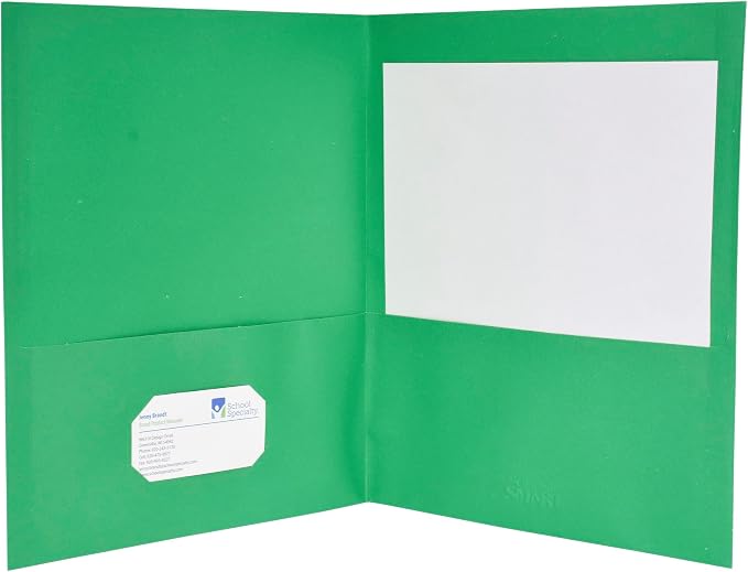 School Smart Extra-Large Folders with Pockets, 9 x 12 Inches, Green, Pack of 25