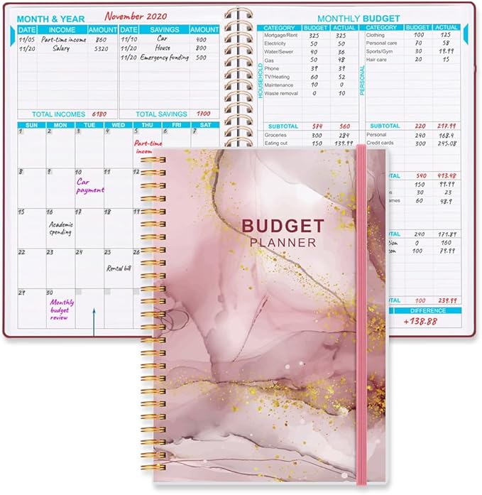 Budget Planner - Monthly Budget Book with Expense Tracker Notebook, Undated 12 Month Bill Organizer & Finance Planner to Manage Your Money, Account Book with Colorful Tabs, 5.8" x 8.5", Pink Watercolor