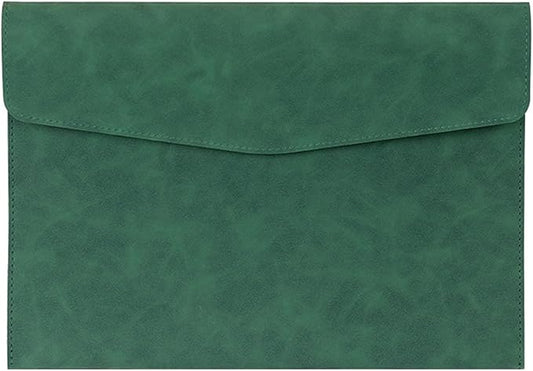 PU Leather Document File Folder,Thin A4 Folder Envelope File Organizer Storage Bag, Receipt Contract Case with Magnetic Closure (Green)