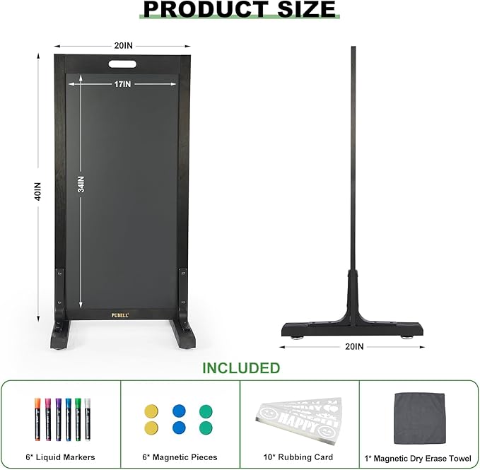 Magnetic Chalkboard Easel Sign Sidewalk - 40 x 20 Inches, Large Stand up Chalk Board Signs, Double Sided Outdoor Chalkboard Display for Restaurant Cafe Shop Wedding Party or Business, Black