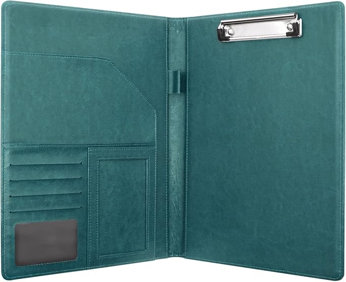 WAVEYU Padfolio Business/Resume Portfolio Folder, Leather Interview Portfolio Business Portfolio Portfolio Organizer with Legal Pad Folder Clipboard,Interview Folder for Men/Women, Dark Green