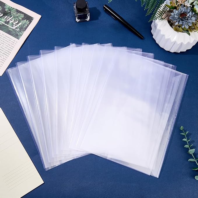 GORGECRAFT 10Pcs Transparent Book Sleeve 10.5 x 7.5 Inch Adjustable Waterproof Plastic Clear Page Protector with Self-Adhesive Closure for Textbook Paperbacks Journal Diary Office