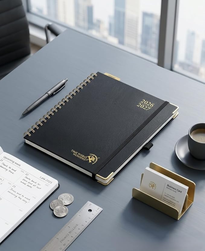 POPRUN 2026-2027 Academic Year Weekly and Monthly Planner Calendar,Jul 2026 - Jun 2027，10" x 8"， Daily Agenda Book & Appointment Book with Hourly Schedule, Tabs, Hardcover, School and Office Supplies - Black