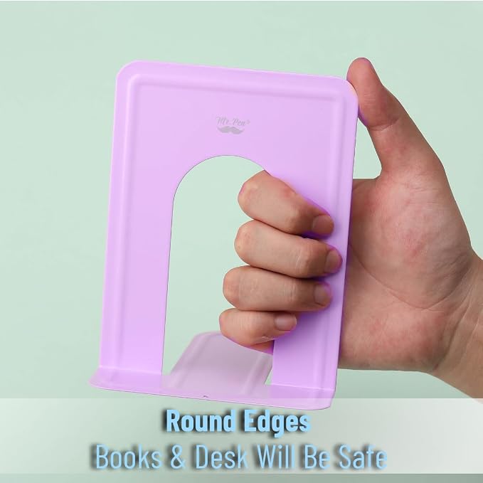 Mr. Pen- Book Ends, 4 Pack, Purple, Heavy Duty Metal Bookends for Shelves, Book Holders for Shelves, Metal Bookends