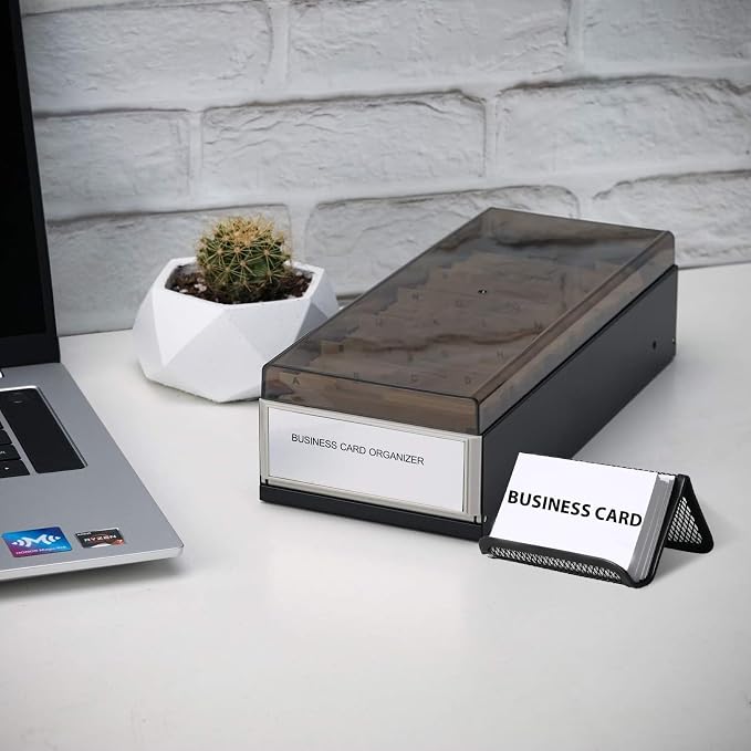 Business Card Holder for Desk, Business Card Holder Organizer, Credit Card Organizer Case File Index Card Box Storage,with A-Z Tabs, Storage up to 800 Cards (3.5” x 2.2”), Metal Structure