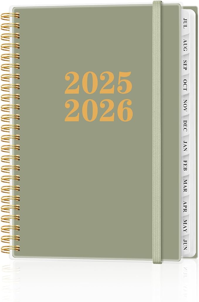 Planner 2025-2026 - Academic Year Planner from July 2025 to June 2026, Weekly & Monthly Planners Spiral Bound with 12-Month Tabs, Inner Pocket, 6.25" x 8.5", Green
