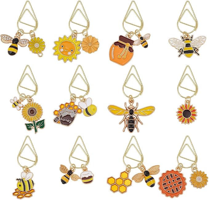 OLYCRAFT 12Pcs Cute Bee Paper Clips Bee Bookmark Teacher Presents Clip with Bee Alloy Enamel Pendants Animal Bookmark Clips for Bookmarks School Office Home Supplies and Book Lovers