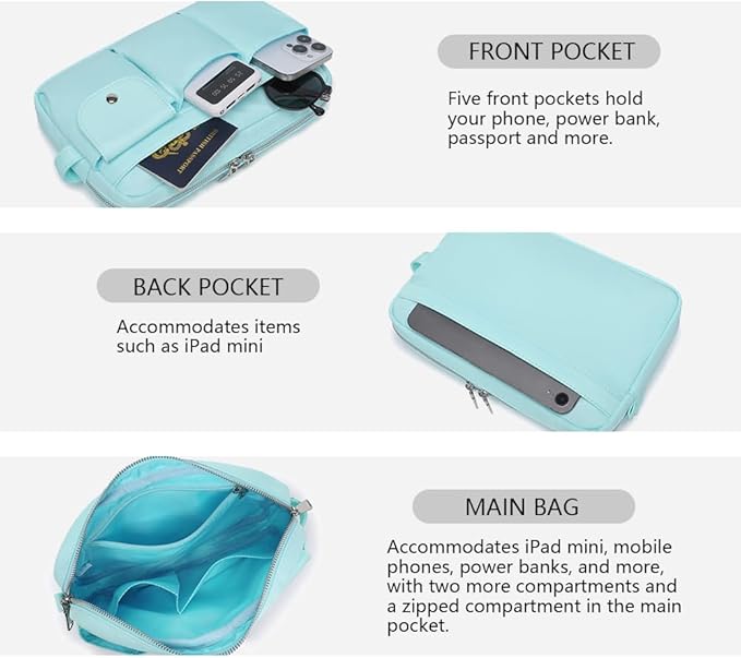 Storage Bag-arge Cosmetic Bag for Women Travel Makeup Bag Zip Up Bag Pure Cotton Canvas Can be Suspended (Mint Green)