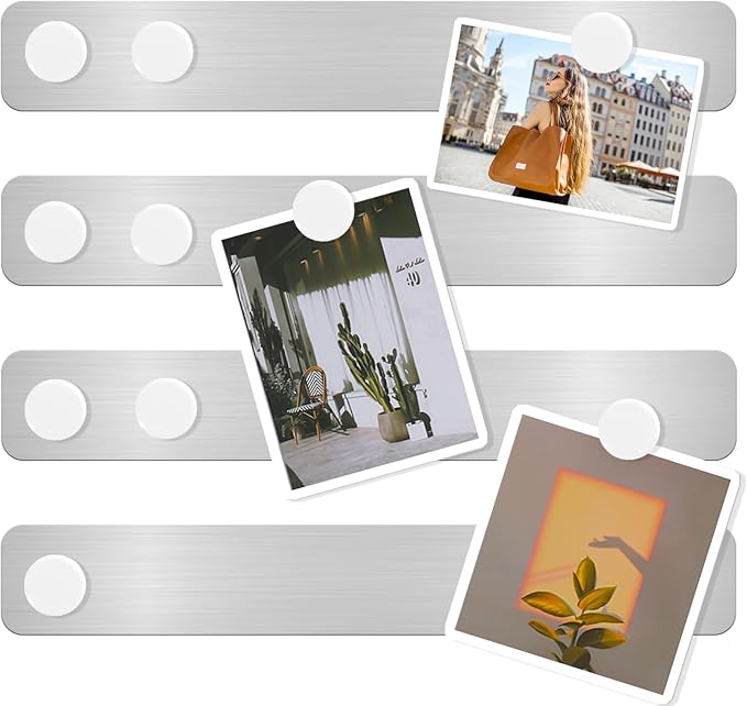 ZDZBLX Magnetic Board 4Pcs, Magnet Bulletin Board Frameless Stainless Steel Iron Board Strips, Adhesive Backing Metal Magnet Boards,Memo Strip for Wall School Office Home Use,Includes 10 White Magnets