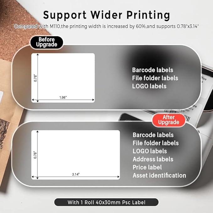 Phomemo M220 Label Maker, Bluetooth Thermal Label Printer, Barcode, Name, Address, Labeling, Mailing, Small Business and More with 1 Roll 1.57"x1.18" and 3 Rolls 2.36"x1.57" Label Tapes
