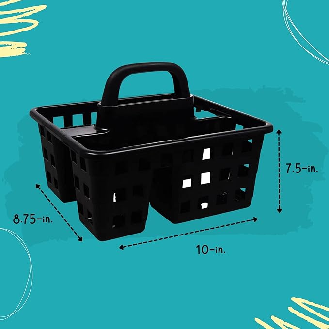 Divided 3-Compartment Plastic Caddies with Handle 10x8.75x7.5 in., Home Office Portable Multipurpose Utility Reusable Container Organizer Storage Holder Bucket Basket, Set of 2 (BLACK)