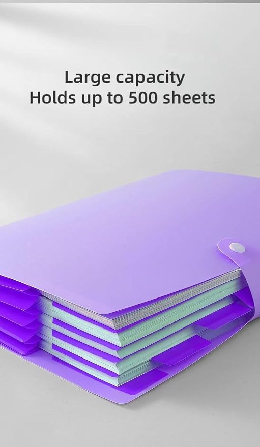 Purple Accordion File Folder,8 Pockets Expanding File Organize with Labels,A4 Letter Size Paper Document Receipt Organizer Accordion Filing Folder for Classroom,Home,Office