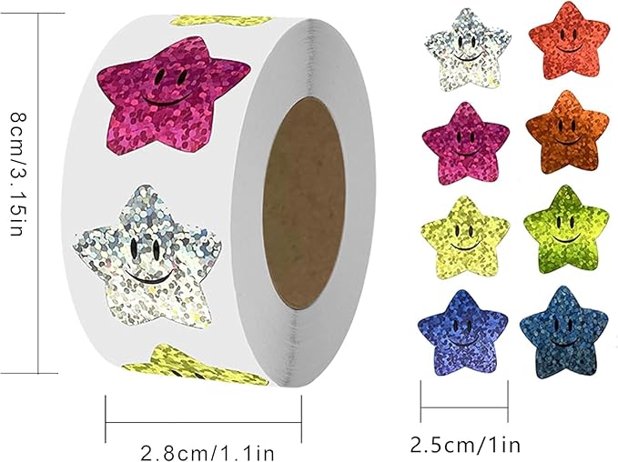 700Pcs Multicolor Star Stickers,Smiley face Star Stickers Reward 1inch 8 Colored Sparkly Foil for Student Planner and School Classroom Teacher Supplies 3.15inch (8cm) ducation and Crafts Teaching