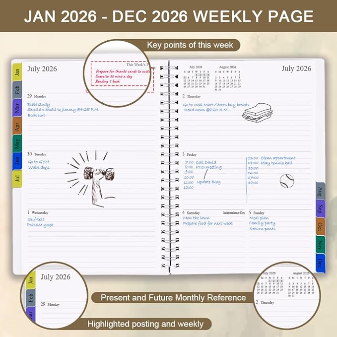 2026 Planner - Planner 2026 for Women & Men, January 2026 - December 2026, Monthly and Weekly Calender Planner with 12 Monthly Tabs, 6.4" x 8.5", Leaf