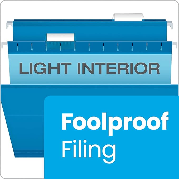 Pendaflex Reinforced Hanging File Folders, Letter Size, Blue, 1/5 Cut, 25/BX (4152 1/5 BLU)