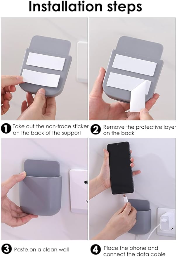 AKOAK Wall-mounted Remote Control Holder, Self-adhesive Wall-mounted Storage Case - Cell Phone, Pen, Makeup Brush, Glasses, Storage Case Next to Desk, Pack of 1 (Gray)