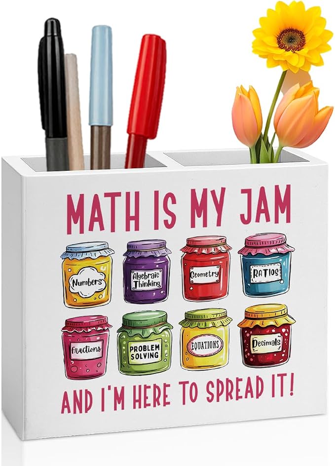 Math Is My Jam Math Teacher Pencil Holder Decor Teacher Appreciation Gifts for Office Mathematician Math Lover Gifts math Theme Wooden Organizer Vase for Office Home Desk Table