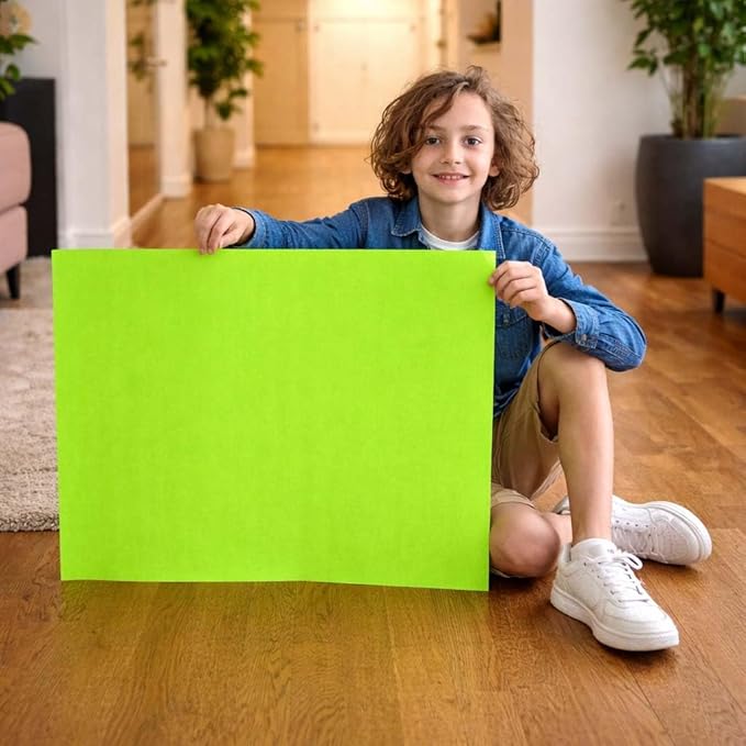 Fluorescent Green Poster Board, 2-Sided 22x28, 25 Count - Water & Fade Resistant for Signs & Presentations