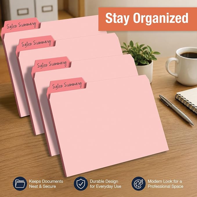 Current Charcoal & Coral File Folders Value Pack - Bulk Set of 24, 6 Pretty Decorative Designs, 1/3 Cut Tabs, Heavy-Duty Paper Stock, Office Supplies for Home & Work, 9-½” x 11-¾” Letter Size