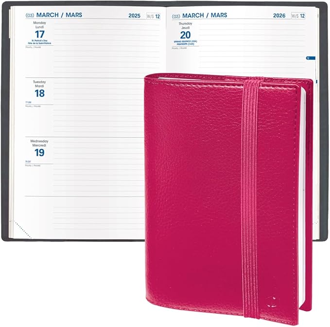 Quo Vadis 2026 Hebdo - Bi-Lingual (EN/FR) - Weekly/Monthly Planner - 12 Months, Jan. to Dec. - 6 1/4 x 9 3/8" - Grained Faux Leather Kali Rose Grenadine Covers - Productivity Time Management Organizer
