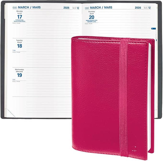 Quo Vadis 2026 Hebdo - Bi-Lingual (EN/FR) - Weekly/Monthly Planner - 12 Months, Jan. to Dec. - 6 1/4 x 9 3/8" - Grained Faux Leather Kali Rose Grenadine Covers - Productivity Time Management Organizer
