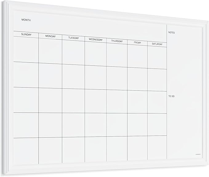 U Brands Magnetic Dry Erase Calendar White Board, 30" x 20", White Wood Style Frame, Includes Magnets