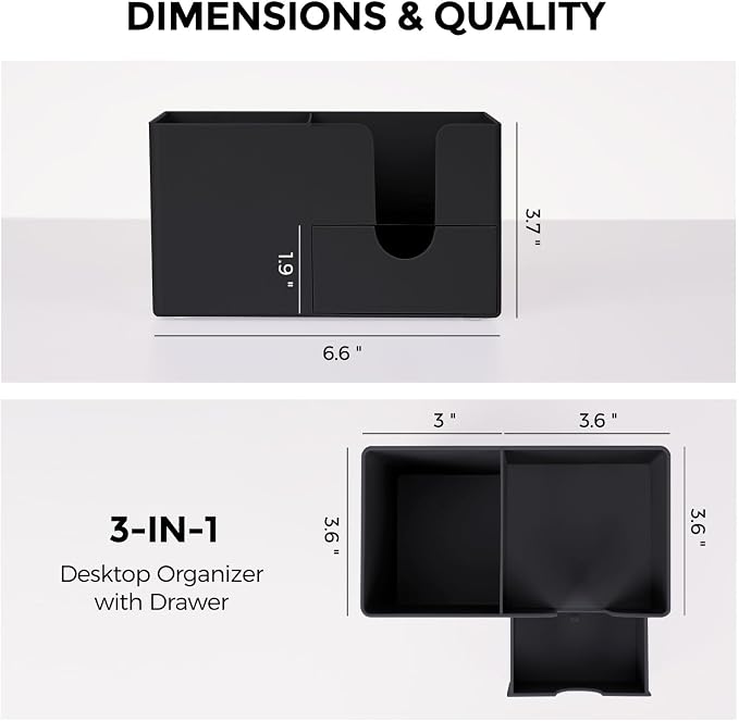 SKYDUE Small Desk Organizer with Drawer | 3 Compartments, Desk Pen Holder, For Home, School, Classroom & Office