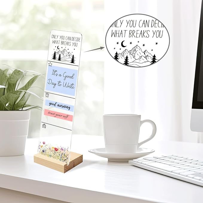 Sticky Note Holder Acrylic Monitor Memo Board Desk Organizers and Accessories Desk Decor Post It Note Holder with 200Pcs Sticky Notes Mountain Inspirational Office Desk Sign