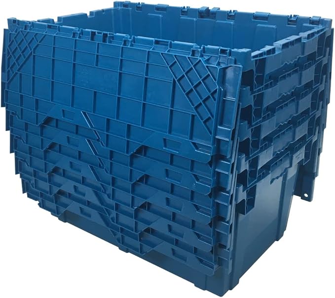Storage and Packing Plastic Tote Crate Attached Lid Flip Top, 27"x16.9"x12.5", Storage Bins With Lids, Plastic Stackable Organization Crates For Home, Closet Space Saving,