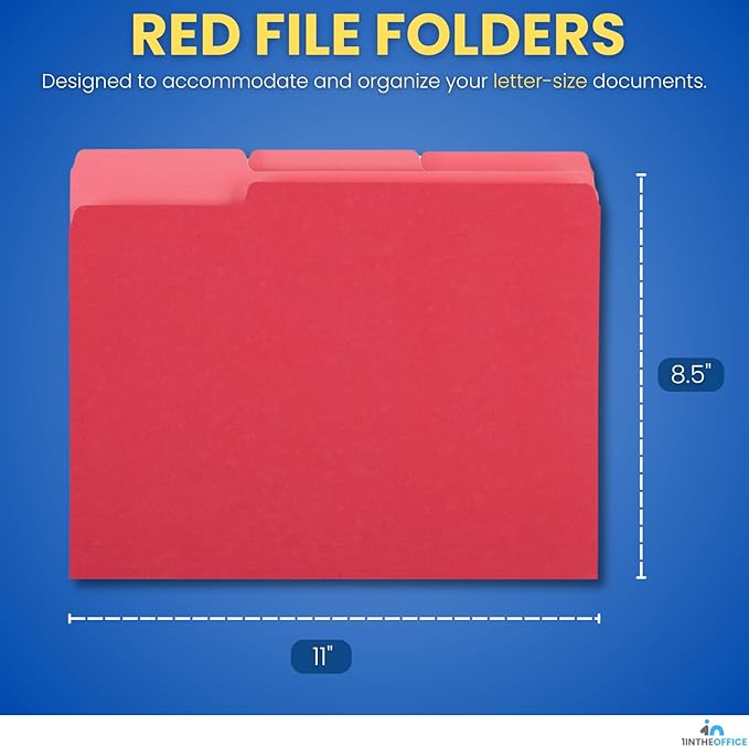 1InTheOffice Red File Folders Letter Size, File Folders with Tabs, Filling Folders, 1/3 Cut Tab, 24/Pack