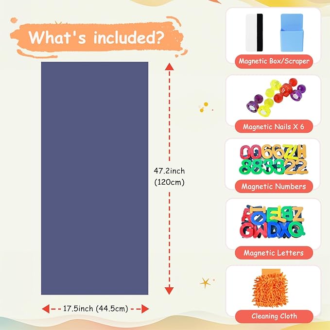 Magnetic Wall Decal 47.2x17.5 Inch Dusty Blue Magnetic Chalk Board Sticker Magnet Chalkboard for Wall Peel and Stick Self Adhesive Blackboard for Playroom Home Office