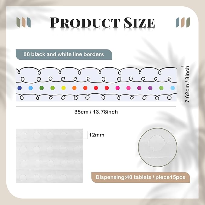 Leinuosen 50.5 ft Bulletin Board Border 44 Pcs Squiggles and Dots Die Cut Border Trims with 20 Sheet Glue Point Bulletin Back to School Decoration for Classroom School Office (Colorful Dots)