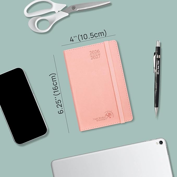 POPRUN Pocket Planner 2026-2027, Purse Size-4" x 6.25", Pocket Calendar (July 2026-June 2027) for Purse, Academic Small Weekly Planner with Hourly Slots, Leather Soft Cover, 100GSM - Celadon Green