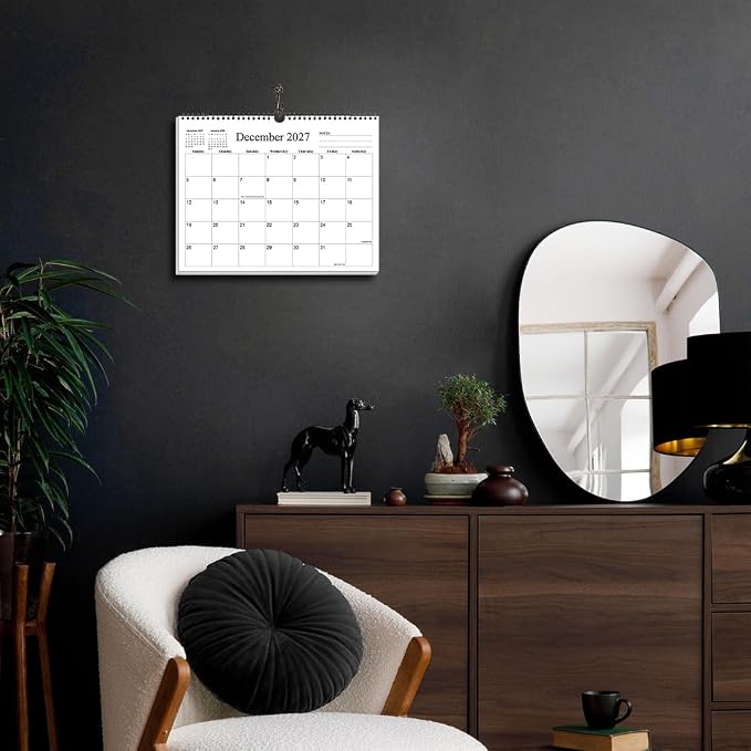 Small Wall Calendar 2026-2027 - Mini Calendar 2026-2027 from June 2026 - December 2027, 19 Months Little Calendar with Premium Paper, 6" x 8", Black