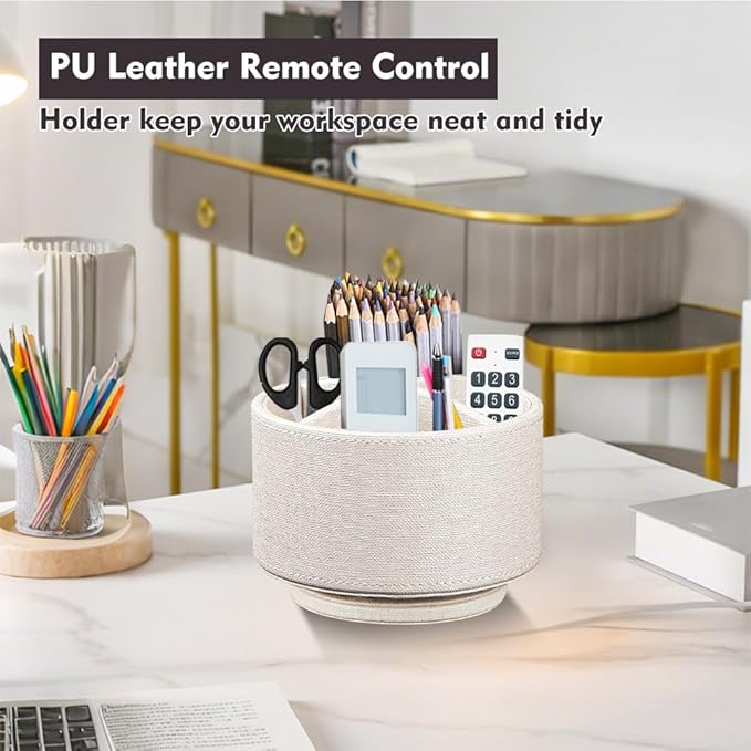 360°Rotatable TV Remote Control Holder with 4 Compartments, Bedside Table Remote Caddy, Desktop Storage Box, Office Desk Accessories, Art Supply Organizer for Controllers, Makeup Brush, Home Décor