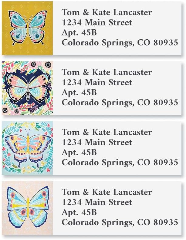 Colorful Images Colorful Flutters Return Address Mailing Labels, Personalize with Name & Addresses, Set of 240 Self Adhesive, Easy Peel Flat Label Sheets, 5/8" x 2", 4 Designs