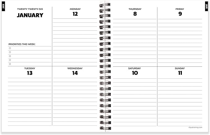 TF Publishing 2026 All You Need is Love Medium Weekly Monthly Planner with 12-Month Calendar Grid, Goals and Task Trackers - Weekly Schedule Planner w/Priority List Section and Stickers - 6.5in x 8in