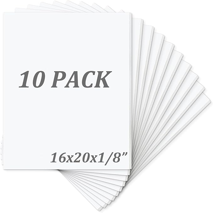 Mat Board Center, Pack of 10 Acid-Free Foam Boards, 16x20 inch White Foam Boards, 1/8" Thick